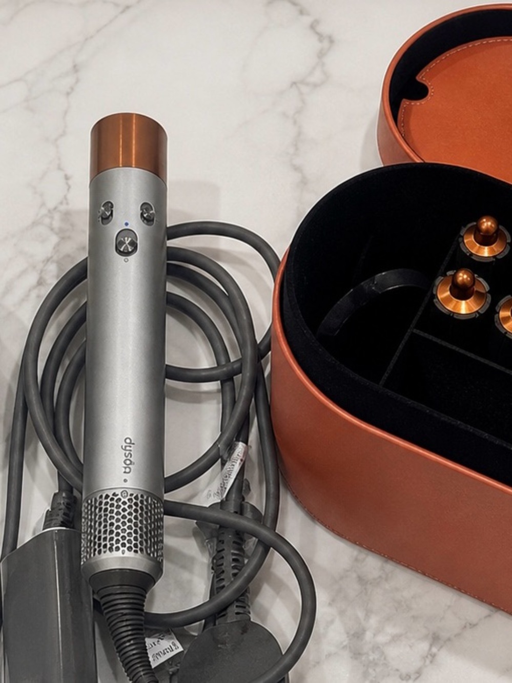 Dyson Airwrap in silver with copper accents and case + attachments